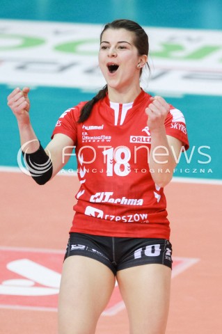  28.03.2017 RZESZOW<br />SIATKOWKA ORLEN LIGA 2016/2017 WOMEN VOLLEYBALL POLAND POLISH ORLENLIGA LEAGUE SEASON 2016/2017<br />MECZ DEVELOPRES SKYRES RZESZOW - IMPEL WROCLAW <br />N/Z LUCYNA BOREK RADOSC EMOCJE SYLWETKA  <br /> 
