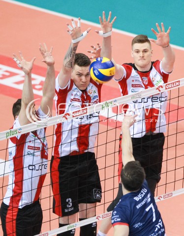  01.04.2017 RZESZOW<br />SIATKOWKA PLUSLIGA 2016/2017 MEN VOLLEYBALL POLAND POLISH PLUS LIGA LEAGUE SEASON 2016/2017<br />MECZ ASSECO RESOVIA RZESZOW - ZAKSA KEDZIERZYN KOZLE <br />N/Z JOHN GORDON PERRIN BARTLOMIEJ LEMANSKI BLOK <br /> 