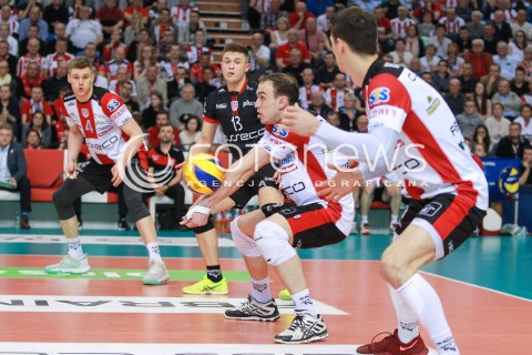  12.04.2017 RZESZOW<br />SIATKOWKA PLUSLIGA 2016/2017 MEN VOLLEYBALL POLAND POLISH PLUS LIGA LEAGUE SEASON 2016/2017<br />POLFINAL - SEMIFINAL - 2. MECZ<br />MECZ ASSECO RESOVIA RZESZOW - PGE SKRA BELCHATOW<br />N/Z MARKO IVOVIC MATEUSZ MASLOWSKI JOHN GORDON PERRIN <br /> 