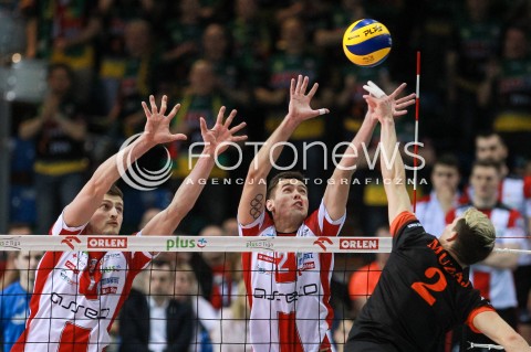  23.04.2017 RZESZOW<br />SIATKOWKA PLUSLIGA 2016/2017 MEN VOLLEYBALL POLAND POLISH PLUS LIGA LEAGUE SEASON 2016/2017 <br />MECZ  O 3. MIEJSCE - II MECZ<br />MECZ ASSECO RESOVIA RZESZOW - JASTRZEBSKI WEGIEL <br />N/Z PIOTR NOWAKOWSKI THOMAS JAESCHKE BLOK<br /> 