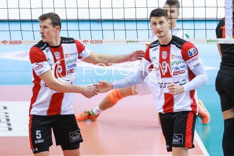  23.04.2017 RZESZOW<br />SIATKOWKA PLUSLIGA 2016/2017 MEN VOLLEYBALL POLAND POLISH PLUS LIGA LEAGUE SEASON 2016/2017 <br />MECZ  O 3. MIEJSCE - II MECZ<br />MECZ ASSECO RESOVIA RZESZOW - JASTRZEBSKI WEGIEL <br />N/Z THIBAULT ROSSARD LUKAS TICHACEK RADOSC EMOCJE <br /> 