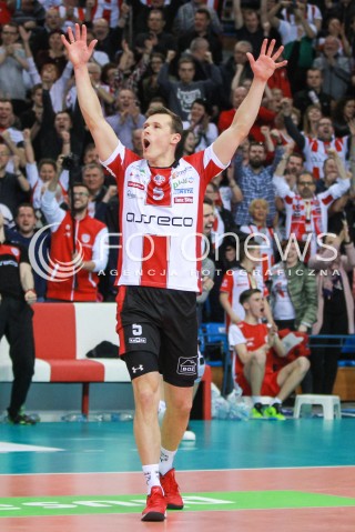 23.04.2017 RZESZOW<br />SIATKOWKA PLUSLIGA 2016/2017 MEN VOLLEYBALL POLAND POLISH PLUS LIGA LEAGUE SEASON 2016/2017 <br />MECZ  O 3. MIEJSCE - II MECZ<br />MECZ ASSECO RESOVIA RZESZOW - JASTRZEBSKI WEGIEL <br />N/Z LUKAS TICHACEK SYLWETKA RADOSC EMOCJE <br /> 