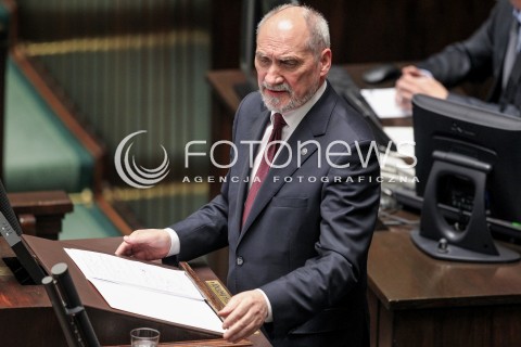  24.05.2017 WARSZAWA SEJM<br />POSIEDZENIE SEJMU RP<br />N/Z MINISTER OBRONY ANTONI MACIEREWICZ<br /> 