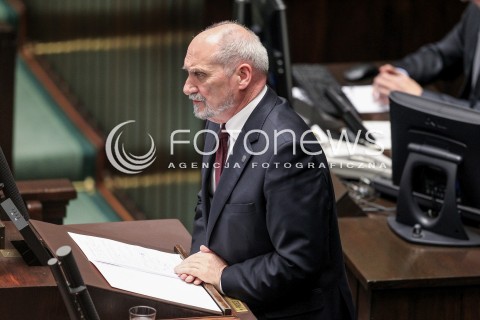  24.05.2017 WARSZAWA SEJM<br />POSIEDZENIE SEJMU RP<br />N/Z MINISTER OBRONY ANTONI MACIEREWICZ<br /> 