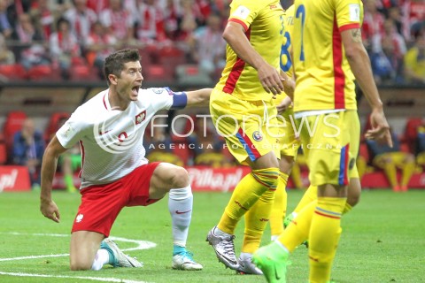  10.06.2017 WARSZAWA PILKA NOZNA <br />FOOTBALL POLISH ELIMINACJE MS 2018<br />MECZ POLSKA - RUMUNIA NA STADIONIE NARODOWYM<br />N/Z ROBERT LEWANDOWSKI  ZLOSC EMOCJE<br /> 