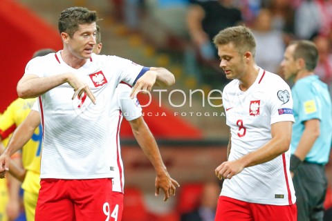  10.06.2017 WARSZAWA PILKA NOZNA <br />FOOTBALL POLISH ELIMINACJE MS 2018<br />MECZ POLSKA - RUMUNIA NA STADIONIE NARODOWYM<br />N/Z ROBERT LEWANDOWSKI  KAROL LINETTY <br /> 