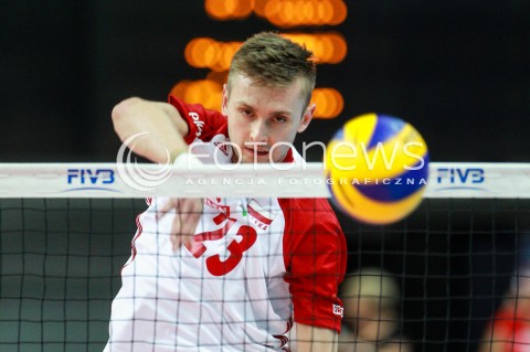  15.06.2017 KATOWICE <br />SIATKOWKA MEZCZYZN <br />LIGA SWIATOWA 2017 <br />FIVB VOLLEYBALL WORLD LEAGUE 2017 <br />MECZ POLSKA - ROSJA ( Poland - Russia ) <br />N/Z MATEUSZ BIENIEK SYLWETKA ATAK <br /> 