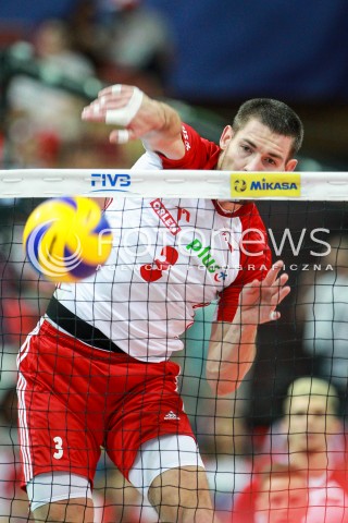 15.06.2017 KATOWICE <br />SIATKOWKA MEZCZYZN <br />LIGA SWIATOWA 2017 <br />FIVB VOLLEYBALL WORLD LEAGUE 2017 <br />MECZ POLSKA - ROSJA ( Poland - Russia ) <br />N/Z DAWID KONARSKI SYLWETKA ATAK<br /> 