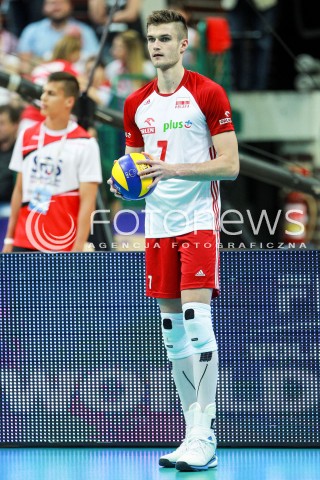  15.06.2017 KATOWICE <br />SIATKOWKA MEZCZYZN <br />LIGA SWIATOWA 2017 <br />FIVB VOLLEYBALL WORLD LEAGUE 2017 <br />MECZ POLSKA - ROSJA ( Poland - Russia ) <br />N/Z KAROL KLOS SYLWETKA <br /> 