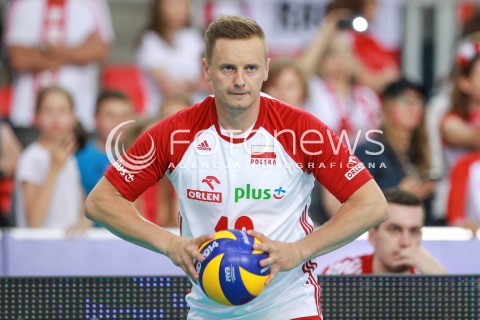  17.06.2017 LODZ <br />SIATKOWKA MEZCZYZN <br />LIGA SWIATOWA 2017 <br />FIVB VOLLEYBALL WORLD LEAGUE 2017 <br />MECZ POLSKA - IRAN ( Poland - Iran ) <br />N/Z DAMIAN WOJTASZEK SYLWETKA <br /> 