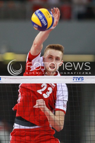  17.06.2017 LODZ <br />SIATKOWKA MEZCZYZN <br />LIGA SWIATOWA 2017 <br />FIVB VOLLEYBALL WORLD LEAGUE 2017 <br />MECZ POLSKA - IRAN ( Poland - Iran ) <br />N/Z MATEUSZ BIENIEK SYLWETKA ATAK <br /> 