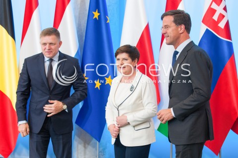  19.06.2017 WARSZAWA<br />SPOTKANIE PANSTW GRUPY WYSZEHRADZKIEJ ORAZ BENELUKSU<br />N/Z PREMIER SLOWACJI ROBERT FICO PREMIER BEATA SZYDLO PREMIER HOLANDII MARK RUTTE<br /> 