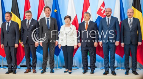  19.06.2017 WARSZAWA<br />SPOTKANIE PANSTW GRUPY WYSZEHRADZKIEJ ORAZ BENELUKSU<br />N/Z PREMIER BEATA SZYDLO PREMIER HOLANDII MARK RUTTE VIKTOR ORBAN PREMIER SLOWACJI ROBERT FICO PREMIER BELGII CHARLES MICHEL<br /> 