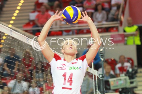  14.07.2017 OSTROWIEC SWIETOKRZYSKI <br />SIATKOWKA KOBIET <br />WORLD GRAND PRIX II DYWIZJI 2017 FIVB VOLLEYBALL <br />MECZ POLSKA - PERU ( POLAND - PERU ) <br />N/Z JOANNA WOLOSZ  SYLWETKA <br /> 