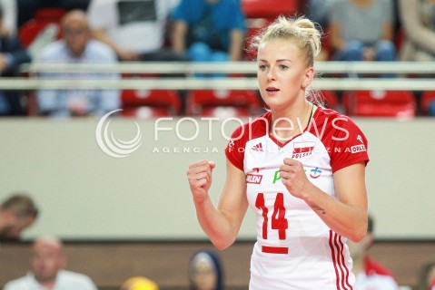  14.07.2017 OSTROWIEC SWIETOKRZYSKI <br />SIATKOWKA KOBIET <br />WORLD GRAND PRIX II DYWIZJI 2017 FIVB VOLLEYBALL <br />MECZ POLSKA - PERU ( POLAND - PERU ) <br />N/Z JOANNA WOLOSZ  RADOSC EMOCJE SYLWETKA <br /> 
