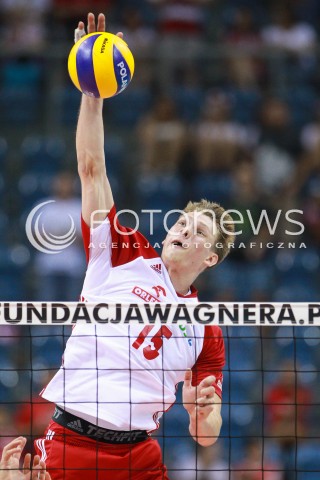  11.08.2017 KRAKOW (TAURON ARENA) <br />XV MEMORIAL HUBERTA JERZEGO WAGNERA <br />MECZ POLSKA - FRANCJA ( MATCH POLAND - FRANCE ) <br />N/Z JAKUB KOCHANOWSKI SYLWETKA ATAK <br /> 