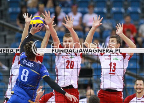  11.08.2017 KRAKOW (TAURON ARENA) <br />XV MEMORIAL HUBERTA JERZEGO WAGNERA <br />MECZ POLSKA - FRANCJA ( MATCH POLAND - FRANCE ) <br />N/Z MATEUSZ BIENIEK MICHAL KUBIAK BLOK<br /> 