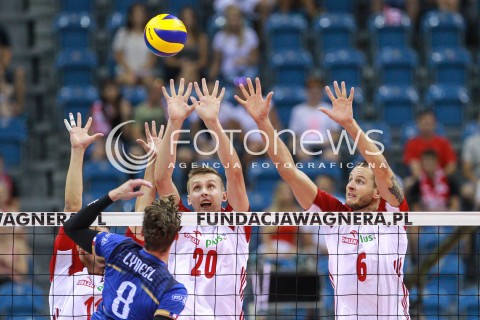  11.08.2017 KRAKOW (TAURON ARENA) <br />XV MEMORIAL HUBERTA JERZEGO WAGNERA <br />MECZ POLSKA - FRANCJA ( MATCH POLAND - FRANCE ) <br />N/Z MATEUSZ BIENIEK BARTOSZ KUREK BLOK<br /> 