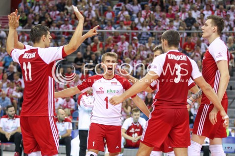  12.08.2017 KRAKOW (TAURON ARENA) <br />XV MEMORIAL HUBERTA JERZEGO WAGNERA <br />MECZ POLSKA - KANADA ( MATCH POLAND - CANADA ) <br />N/Z JAKUB POPIWCZAK BARTLOMIEJ LEMANSKI RADOSC EMOCJE <br /> 