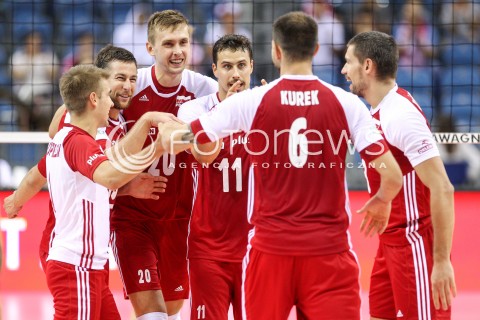  12.08.2017 KRAKOW (TAURON ARENA) <br />XV MEMORIAL HUBERTA JERZEGO WAGNERA <br />MECZ POLSKA - KANADA ( MATCH POLAND - CANADA ) <br />N/Z JAKUB POPIWCZAK MICHAL KUBIAK MATEUSZ BIENIEK FABIAN DRZYZGA BARTOSZ KUREK DAWID KONARSKI RADOSC EMOCJE <br /> 