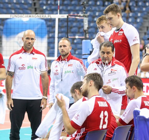  12.08.2017 KRAKOW (TAURON ARENA) <br />XV MEMORIAL HUBERTA JERZEGO WAGNERA <br />MECZ POLSKA - KANADA ( MATCH POLAND - CANADA ) <br />N/Z FERDINANDO DE GIORGI - I TRENER ( HEAD COACH ) MICHAL KUBIAK FABIAN DRZYZGA <br /> 