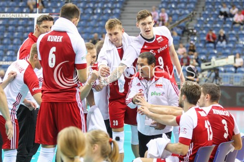  12.08.2017 KRAKOW (TAURON ARENA) <br />XV MEMORIAL HUBERTA JERZEGO WAGNERA <br />MECZ POLSKA - KANADA ( MATCH POLAND - CANADA ) <br />N/Z FERDINANDO DE GIORGI - I TRENER ( HEAD COACH ) BARTLOMIEJ LEMANSKI MATEUSZ BIENIEK <br /> 