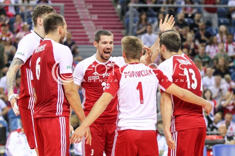  12.08.2017 KRAKOW (TAURON ARENA) <br />XV MEMORIAL HUBERTA JERZEGO WAGNERA <br />MECZ POLSKA - KANADA ( MATCH POLAND - CANADA ) <br />N/Z DAWID KONARSKI MICHAL KUBIAK BARTOSZ KUREK RADOSC EMOCJE <br /> 