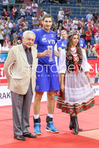  13.08.2017 KRAKOW (TAURON ARENA) <br />XV MEMORIAL HUBERTA JERZEGO WAGNERA <br />MECZ POLSKA - ROSJA ( MATCH POLAND - RUSSIA ) <br />N/Z MAXIM MIKHAYLOV - NAJLEPSZY ZAWODNIK TURNIEJU MVP NAGRODA JACEK MAJCHROWSKI<br /> 