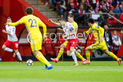  04.09.2017 WARSZAWA STADION NARODOWY <br />PILKA NOZNA REPREZENTACJA KWALIFIKACJE DO MISTRZOSTW SWIATA ROSJA 2018<br />Football European Qualifiers Fifa World Cup Russia 2018<br />MECZ POLSKA - KAZACHSTAN ( Poland - Kazakhstan )<br />N/Z ROBERT LEWANDOWSKI DMITRI SHOMKO <br /> 