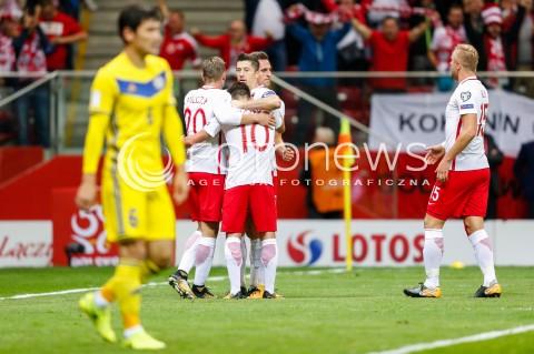  04.09.2017 WARSZAWA STADION NARODOWY <br />PILKA NOZNA REPREZENTACJA KWALIFIKACJE DO MISTRZOSTW SWIATA ROSJA 2018<br />Football European Qualifiers Fifa World Cup Russia 2018<br />MECZ POLSKA - KAZACHSTAN ( Poland - Kazakhstan )<br />N/Z ARKADIUSZ MILIK ROBERT LEWANDOWSKI RADOSC BRAMKA GOL NA 1:0<br /> 