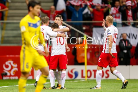  04.09.2017 WARSZAWA STADION NARODOWY <br />PILKA NOZNA REPREZENTACJA KWALIFIKACJE DO MISTRZOSTW SWIATA ROSJA 2018<br />Football European Qualifiers Fifa World Cup Russia 2018<br />MECZ POLSKA - KAZACHSTAN ( Poland - Kazakhstan )<br />N/Z ARKADIUSZ MILIK KAMIL GLIK RADOSC BRAMKA GOL NA 1:0<br /> 