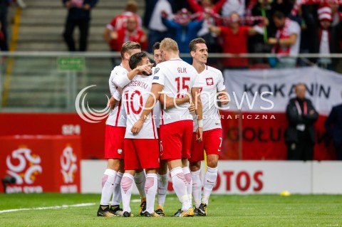 04.09.2017 WARSZAWA STADION NARODOWY <br />PILKA NOZNA REPREZENTACJA KWALIFIKACJE DO MISTRZOSTW SWIATA ROSJA 2018<br />Football European Qualifiers Fifa World Cup Russia 2018<br />MECZ POLSKA - KAZACHSTAN ( Poland - Kazakhstan )<br />N/Z ARKADIUSZ MILIK ROBERT LEWANDOWSKI RADOSC BRAMKA GOL NA 1:0<br /> 