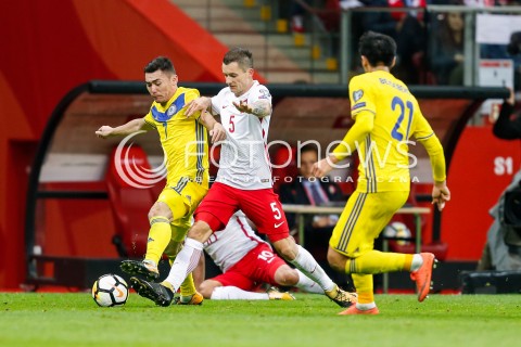  04.09.2017 WARSZAWA STADION NARODOWY <br />PILKA NOZNA REPREZENTACJA KWALIFIKACJE DO MISTRZOSTW SWIATA ROSJA 2018<br />Football European Qualifiers Fifa World Cup Russia 2018<br />MECZ POLSKA - KAZACHSTAN ( Poland - Kazakhstan )<br />N/Z KRZYSZTOF MACZYNSKI ASLAN DARABAYEV <br /> 