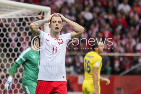  04.09.2017 WARSZAWA STADION NARODOWY <br />PILKA NOZNA REPREZENTACJA KWALIFIKACJE DO MISTRZOSTW SWIATA ROSJA 2018<br />Football European Qualifiers Fifa World Cup Russia 2018<br />MECZ POLSKA - KAZACHSTAN ( Poland - Kazakhstan )<br />N/Z KAMIL GROSICKI ZLOSC EMOCJE<br /> 
