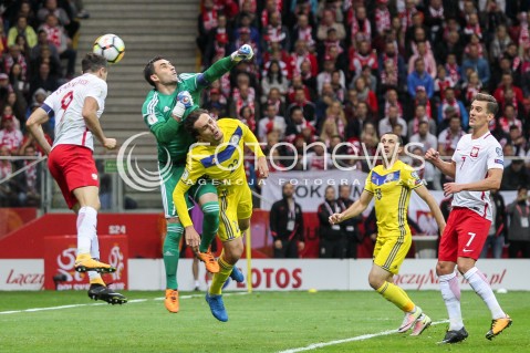  04.09.2017 WARSZAWA STADION NARODOWY <br />PILKA NOZNA REPREZENTACJA KWALIFIKACJE DO MISTRZOSTW SWIATA ROSJA 2018<br />Football European Qualifiers Fifa World Cup Russia 2018<br />MECZ POLSKA - KAZACHSTAN ( Poland - Kazakhstan )<br />N/Z DAVID LORIA ROBERT LEWANDOWSKI YURIY LOGVINENKO ARKADIUSZ MILIK <br /> 