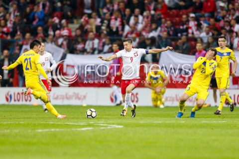  04.09.2017 WARSZAWA STADION NARODOWY <br />PILKA NOZNA REPREZENTACJA KWALIFIKACJE DO MISTRZOSTW SWIATA ROSJA 2018<br />Football European Qualifiers Fifa World Cup Russia 2018<br />MECZ POLSKA - KAZACHSTAN ( Poland - Kazakhstan )<br />N/Z ROBERT LEWANDOWSKI ABZAL BEYSEBEKOV YURIY LOGVINENKO BOL URAZ<br /> 
