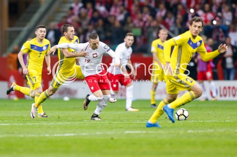  04.09.2017 WARSZAWA STADION NARODOWY <br />PILKA NOZNA REPREZENTACJA KWALIFIKACJE DO MISTRZOSTW SWIATA ROSJA 2018<br />Football European Qualifiers Fifa World Cup Russia 2018<br />MECZ POLSKA - KAZACHSTAN ( Poland - Kazakhstan )<br />N/Z PIOTR ZIELINSKI GAFURZHAN SUYUMBAYEV <br /> 