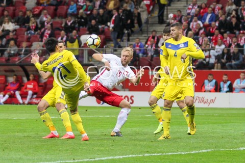  04.09.2017 WARSZAWA STADION NARODOWY <br />PILKA NOZNA REPREZENTACJA KWALIFIKACJE DO MISTRZOSTW SWIATA ROSJA 2018<br />Football European Qualifiers Fifa World Cup Russia 2018<br />MECZ POLSKA - KAZACHSTAN ( Poland - Kazakhstan )<br />N/Z KAMIL GLIK ABZAL BEYSEBEKOV VIKTOR DMITRENKO <br /> 