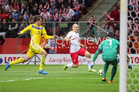  04.09.2017 WARSZAWA STADION NARODOWY <br />PILKA NOZNA REPREZENTACJA KWALIFIKACJE DO MISTRZOSTW SWIATA ROSJA 2018<br />Football European Qualifiers Fifa World Cup Russia 2018<br />MECZ POLSKA - KAZACHSTAN ( Poland - Kazakhstan )<br />N/Z MICHAL PAZDAN YURIY LOGVINENKO DAVID LORIA <br /> 