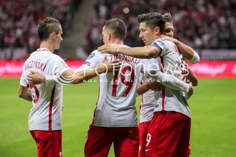  04.09.2017 WARSZAWA STADION NARODOWY <br />PILKA NOZNA REPREZENTACJA KWALIFIKACJE DO MISTRZOSTW SWIATA ROSJA 2018<br />Football European Qualifiers Fifa World Cup Russia 2018<br />MECZ POLSKA - KAZACHSTAN ( Poland - Kazakhstan )<br />N/Z ROBERT LEWANDOWSKI LUKASZ PISZCZEK PIOTR ZIELINSKI KRZYSZTOF MACZYNSKI RADOSC BRAMKA GOL NA 3:0<br /> 