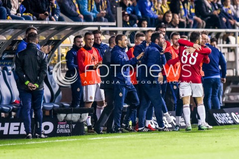  08.09.2017 GDYNIA <br />PILKA NOZNA - EKSTRAKLASA SEZON 2017/2018<br />MECZ ARKA GDYNIA - WISLA KRAKOW<br />N/Z PATRYK MALECKI CIESZY SIE ZE ZDOBYTEJ BRAMKI  RADOSC GOL BRAMKA NA 0:1<br /> 