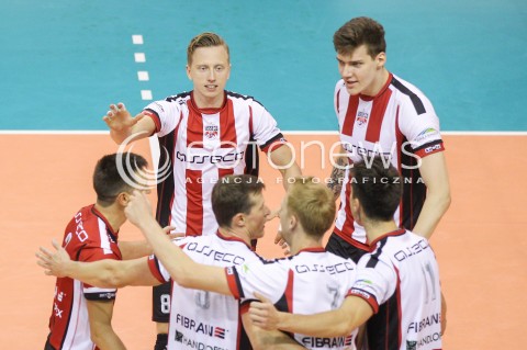  14.09.2017 KROSNO  <br />X MIEDZYNARODOWY TURNIEJ O PUCHAR PREZYDENTA MIASTA KROSNA<br />MECZ ASSECO RESOVIA - LOKOMOTIV CHARKOW <br />N/Z ELVISYLWETKA KRASTINS BARTLOMIEJ LEMANSKI RADOSC EMOCJE <br /> 