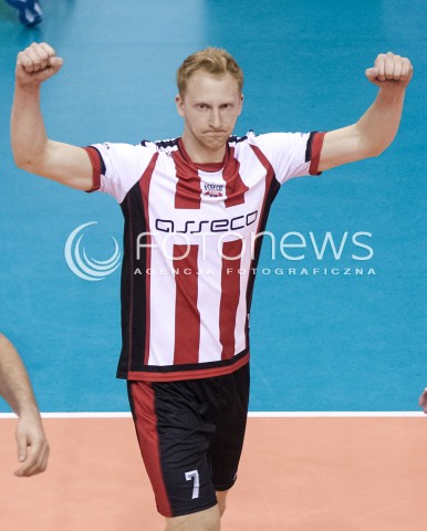  14.09.2017 KROSNO  <br />X MIEDZYNARODOWY TURNIEJ O PUCHAR PREZYDENTA MIASTA KROSNA<br />MECZ ASSECO RESOVIA - LOKOMOTIV CHARKOW <br />N/Z JAKUB JAROSZ RADOSC EMOCJE SYLWETKA <br /> 