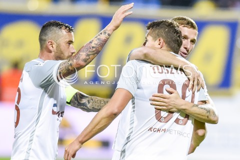  15.09.2017 GDYNIA <br />PILKA NOZNA - EKSTRAKLASA SEZON 2017/2018<br />MECZ ARKA GDYNIA - ZAGLEBIE LUBIN<br />N/Z PATRYK TUSZYNSKI RADOSC GOL BRAMKA NA 1:1<br /> 