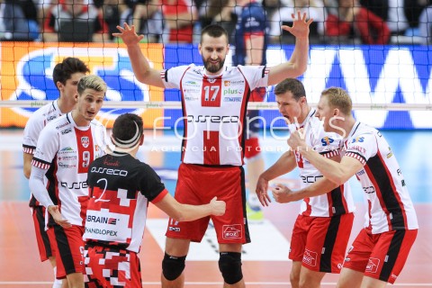  07.10.2017 RZESZOW<br />SIATKOWKA PLUSLIGA 2017/2018 MEN VOLLEYBALL POLAND POLISH PLUS LIGA LEAGUE SEASON 2017/2018<br />MECZ ASSECO RESOVIA RZESZOW - ZAKSA KEDZIERZYN KOZLE <br />N/Z MARCIN MOZDZONEK LUKAS TICHACEK JAKUB JAROSZ THIBAULT ROSSARD RADOSC EMOCJE <br /> 