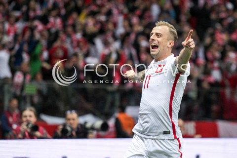  08.10.2017 WARSZAWA STADION NARODOWY <br />PILKA NOZNA REPREZENTACJA KWALIFIKACJE DO MISTRZOSTW SWIATA ROSJA 2018<br />Football European Qualifiers Fifa World Cup Russia 2018<br />MECZ POLSKA - CZARNOGORA ( Poland - Montenegro )<br />N/Z KAMIL GROSICKI RADOSC EMOCJE BRAMKA GOL NA 1:0 <br /> 