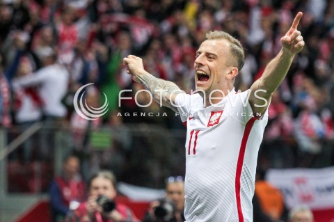  08.10.2017 WARSZAWA STADION NARODOWY <br />PILKA NOZNA REPREZENTACJA KWALIFIKACJE DO MISTRZOSTW SWIATA ROSJA 2018<br />Football European Qualifiers Fifa World Cup Russia 2018<br />MECZ POLSKA - CZARNOGORA ( Poland - Montenegro )<br />N/Z KAMIL GROSICKI RADOSC EMOCJE BRAMKA GOL NA 1:0 <br /> 