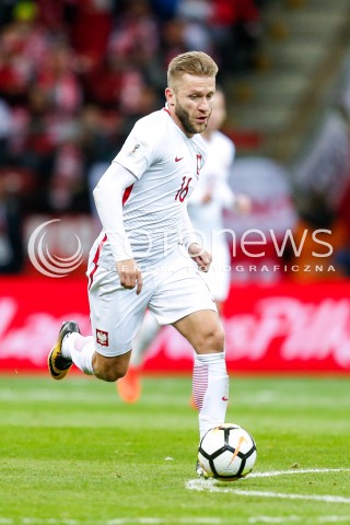  08.10.2017 WARSZAWA STADION NARODOWY <br />PILKA NOZNA REPREZENTACJA KWALIFIKACJE DO MISTRZOSTW SWIATA ROSJA 2018<br />Football European Qualifiers Fifa World Cup Russia 2018<br />MECZ POLSKA - CZARNOGORA ( Poland - Montenegro )<br />N/Z JAKUB BLASZCZYKOWSKI SYLWETKA <br /> 