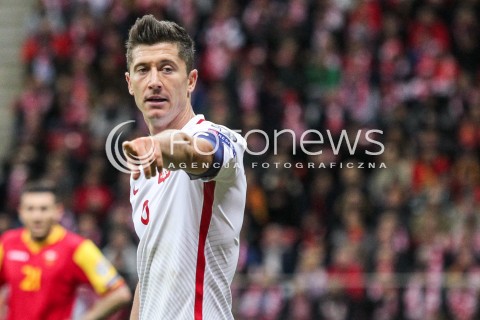 08.10.2017 WARSZAWA STADION NARODOWY <br />PILKA NOZNA REPREZENTACJA KWALIFIKACJE DO MISTRZOSTW SWIATA ROSJA 2018<br />Football European Qualifiers Fifa World Cup Russia 2018<br />MECZ POLSKA - CZARNOGORA ( Poland - Montenegro )<br />N/Z ROBERT LEWANDOWSKI SYLWETKA <br /> 