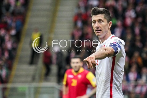  08.10.2017 WARSZAWA STADION NARODOWY <br />
PILKA NOZNA REPREZENTACJA KWALIFIKACJE DO MISTRZOSTW SWIATA ROSJA 2018<br />
Football European Qualifiers Fifa World Cup Russia 2018<br />
MECZ POLSKA - CZARNOGORA ( Poland - Montenegro )<br />
N/Z ROBERT LEWANDOWSKI SYLWETKA <br />
 
